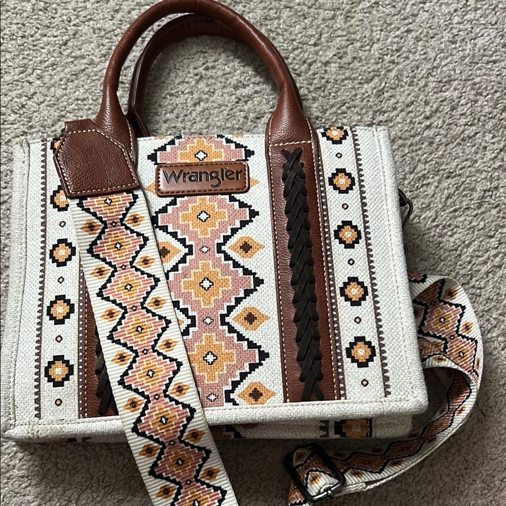 Wrangler Brown and Cream Satchel with Geometric Pattern